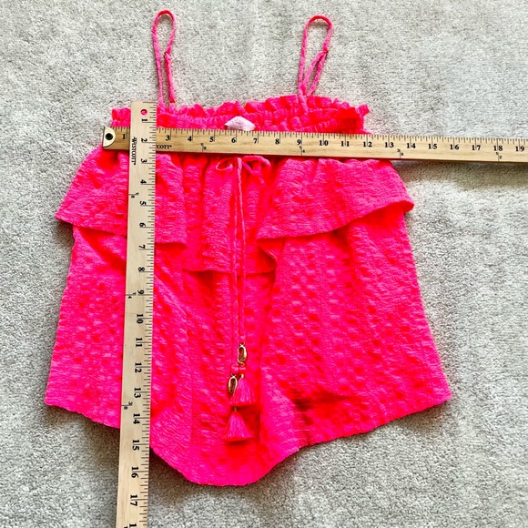 LILLY PULITZER Mays Top In Hot Pink Ruffle Tank Layered Size XXS TASSELS - Picture 6 of 7